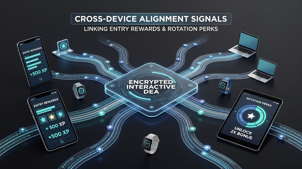 Encrypted session interfaces showing reward alignment across devices