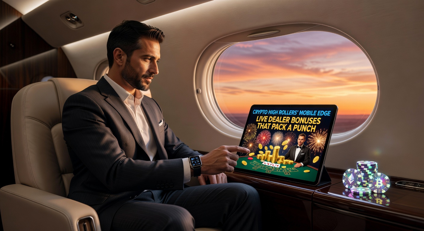 High-stakes mobile gaming session with crypto wallet interface and live dealer table on a smartphone screen, highlighting seamless transactions and bonus notifications