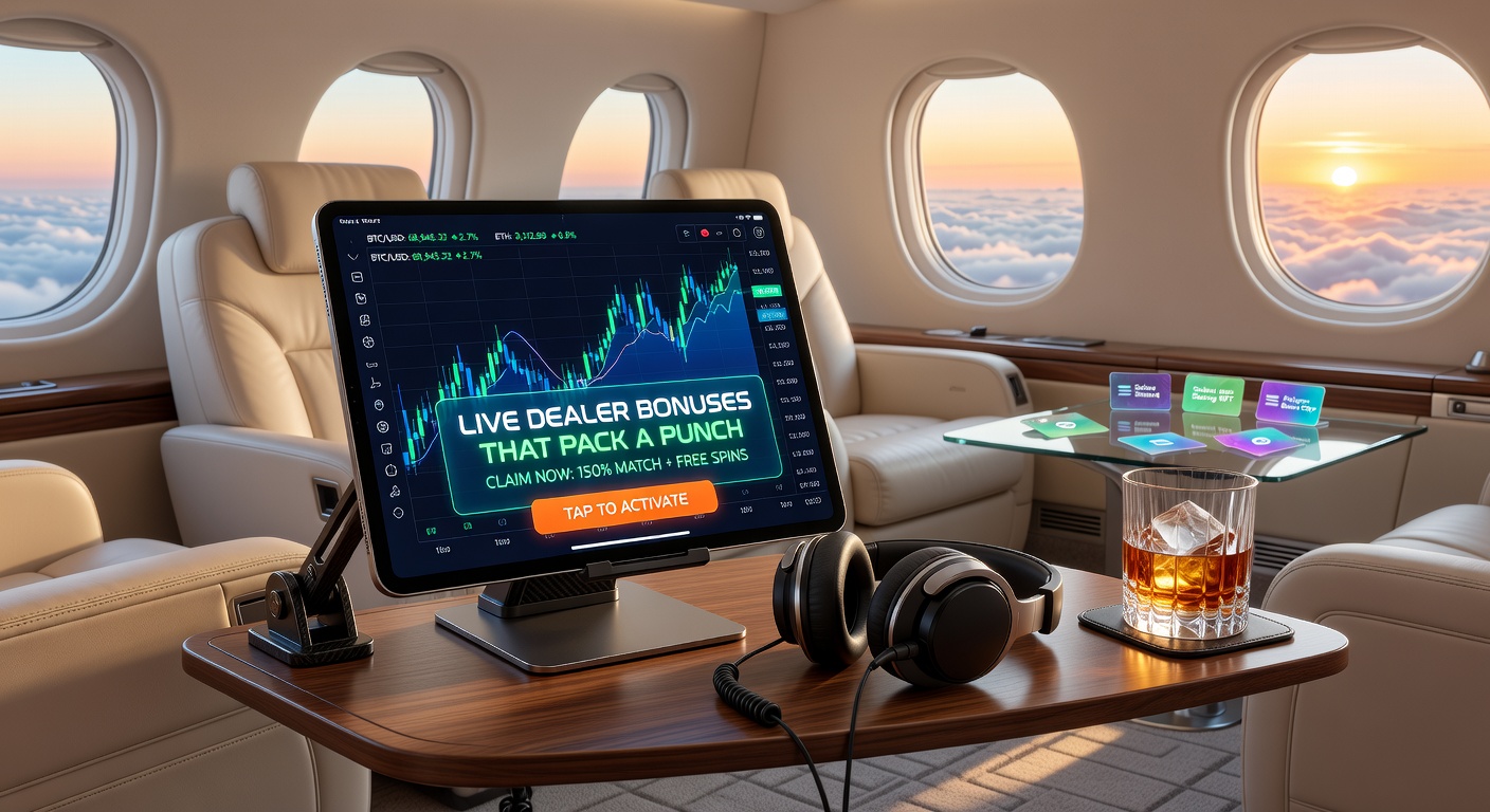 Dynamic split-screen of a luxury live dealer roulette wheel spinning on mobile, overlaid with crypto bonus pop-ups and high-roller VIP interface elements