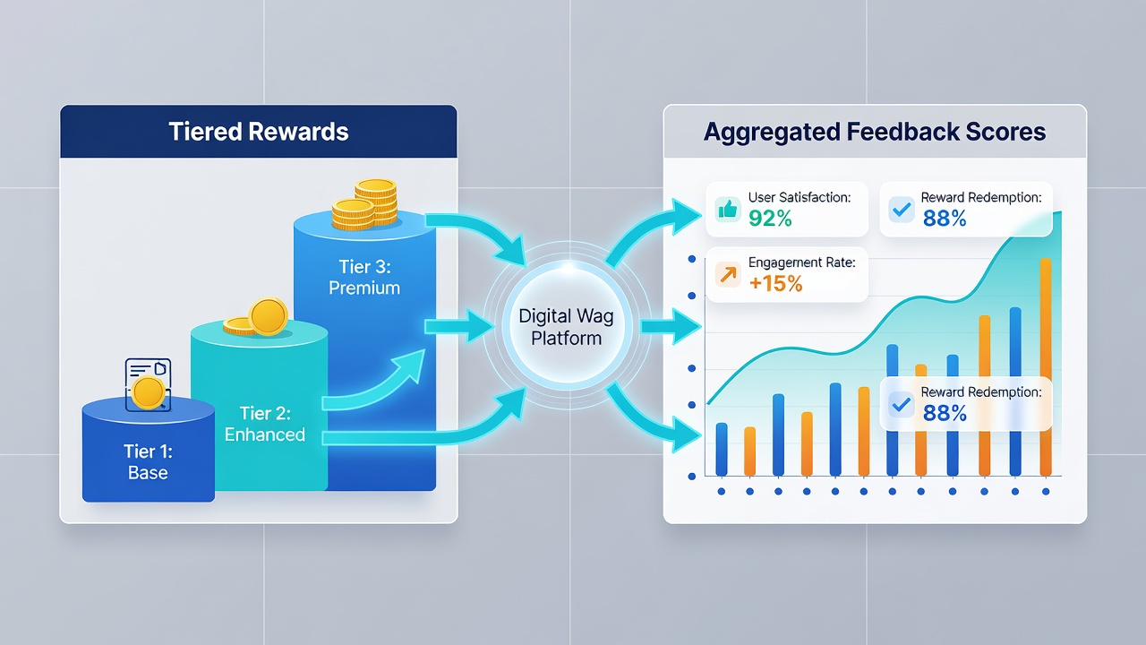 Analytics dashboard displaying correlation between reward tiers and aggregated player feedback metrics