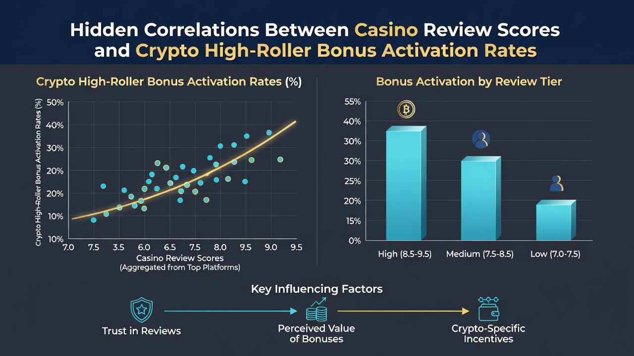 Dashboard view of review score distributions next to high-roller bonus activation statistics for crypto casino platforms