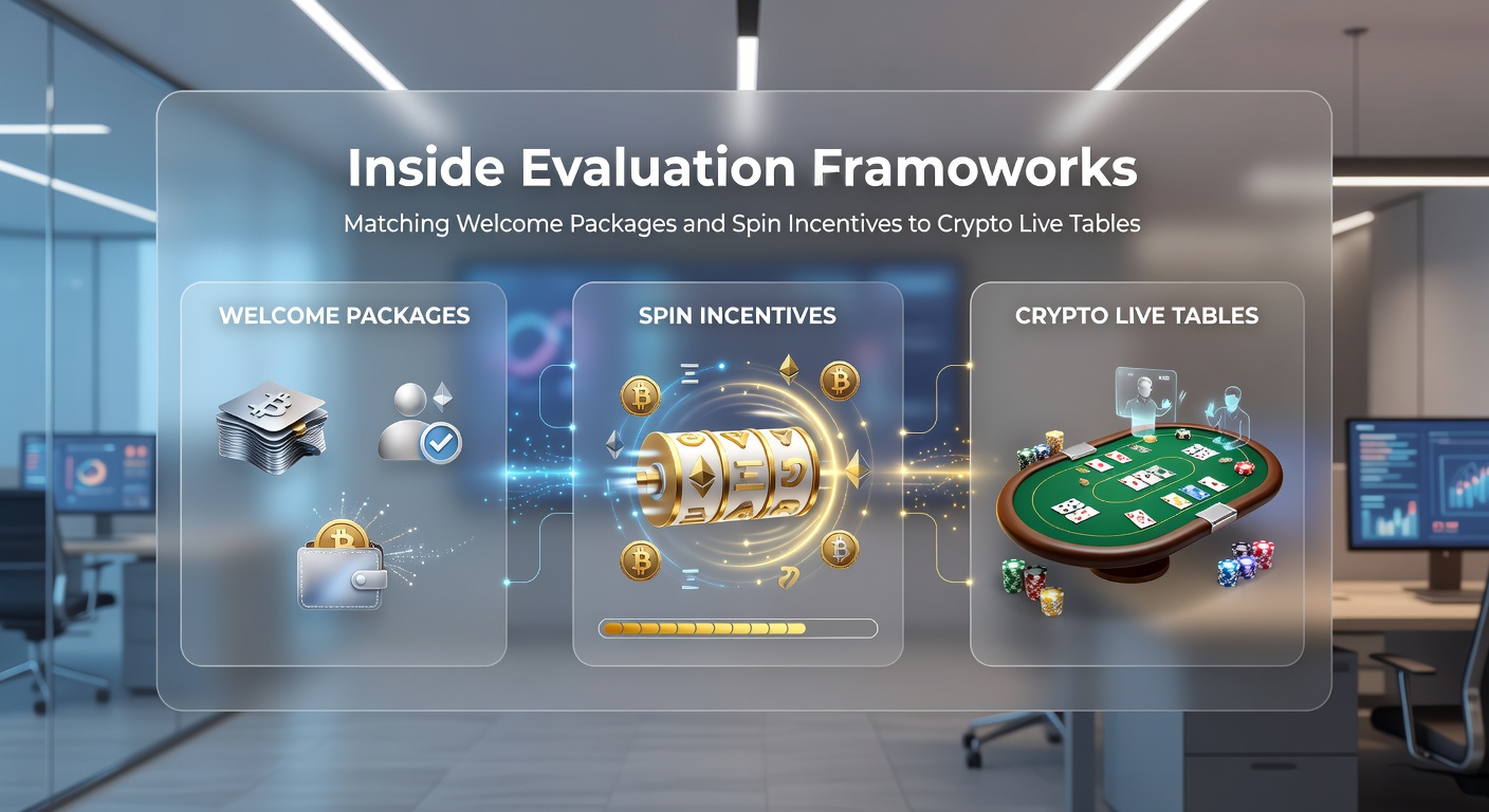 Evaluation frameworks diagram showing welcome packages and spin incentives aligned with crypto live dealer tables