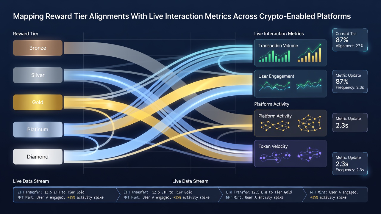 Analytics dashboard displaying live interaction metrics aligned with crypto reward tiers