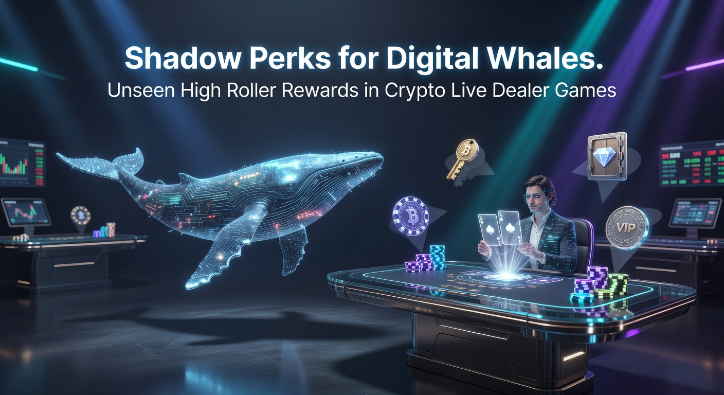 Digital whales engaging in high-stakes crypto live dealer games, highlighting exclusive shadow perks
